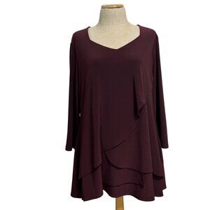 SYMPLI Women's Sz 14 Asymmetric 3/4 Sleeves Tunic Burgundy Color